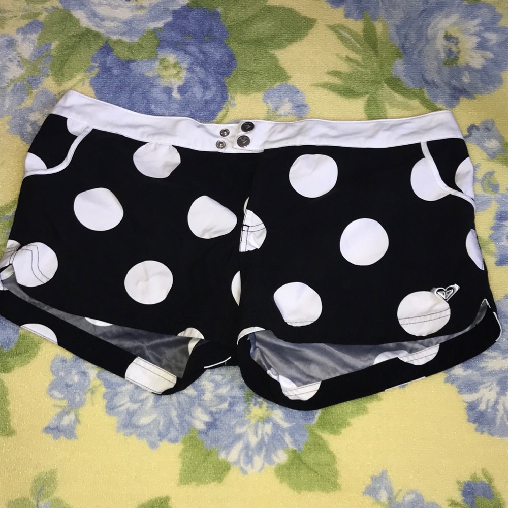 Roxy black shorts with big white polka dots (size 13)